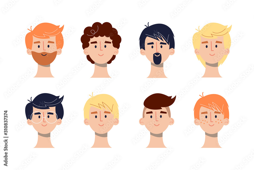 Blonde, brown haired, redhead, brunette girls and boys avatars icons in flat style Blonde, brown haired, redhead, brunette girls and boys avatars icons in flat style