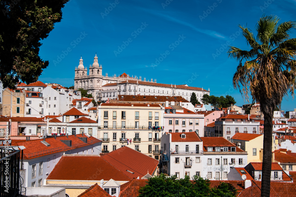 View of Lisbon city from Alfama district (Portugal).