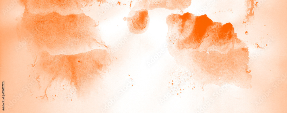 Fototapeta premium Abstract watercolor background hand-drawn on paper. Volumetric smoke elements. Orange color. For design, web, card, text, decoration, surfaces.