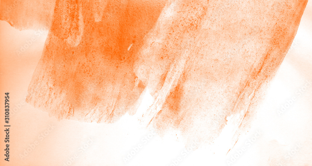 Fototapeta premium Abstract watercolor background hand-drawn on paper. Volumetric smoke elements. Orange color. For design, web, card, text, decoration, surfaces.