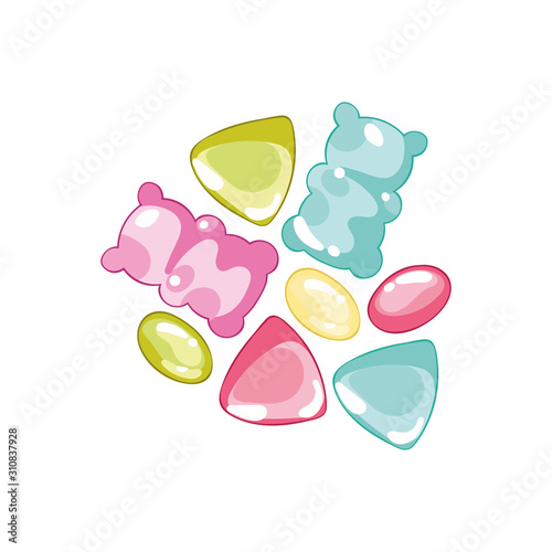 Jelly bears. Isolated vector objects on a white background. Cartoon food.