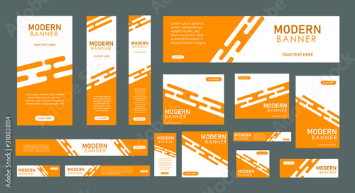 set of modern web banners of standard size with a place for photos.  Business ad banner. Vertical, horizontal and square template. vector illustration EPS 10
