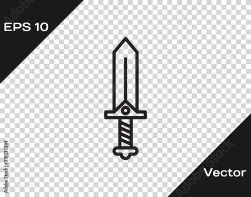 Black line Sword for game icon isolated on transparent background.  Vector Illustration