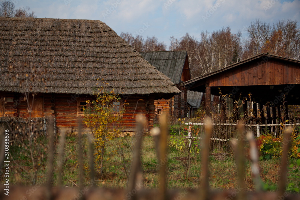 Peasant courtyard with outbuildings, Russia. Peasant courtyard with outbuildings, Russia.