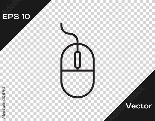 Black line Computer mouse icon isolated on transparent background. Optical with wheel symbol.  Vector Illustration