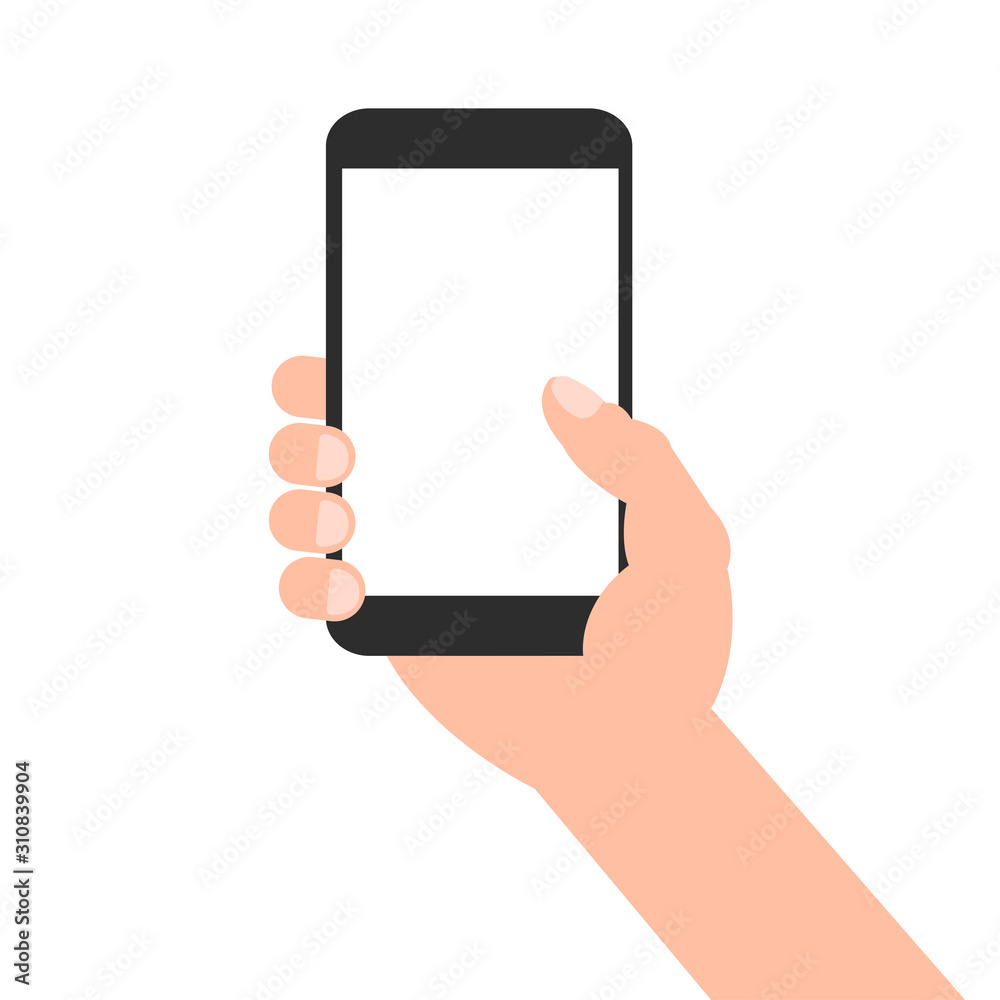 hand holding blank screen smart phone isolated on white background illustration vector hand holding blank screen smart phone isolated on white background illustration vector