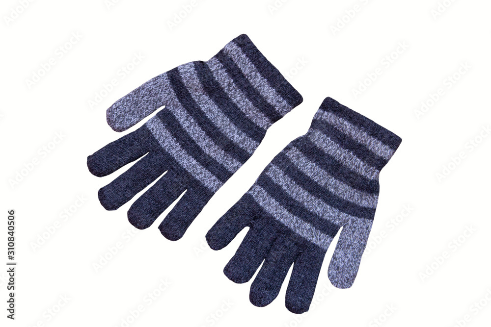 Children gray gloves,gray winter gloves on a white background Children gray gloves,gray winter gloves on a white background