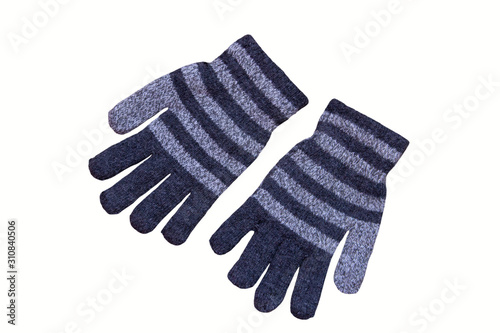 Children gray gloves,gray winter gloves on a white background