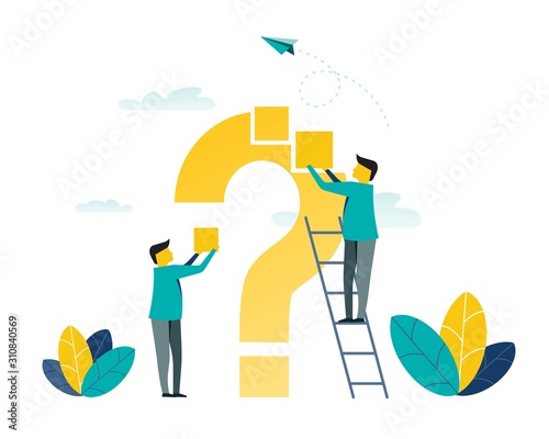People work question mark, answer to question metaphor, frequently asked questions