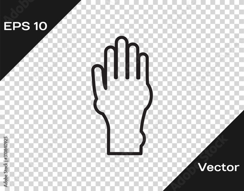 Black line Hand with psoriasis or eczema icon isolated on transparent background. Concept of human skin response to allergen or chronic body problem.  Vector Illustration