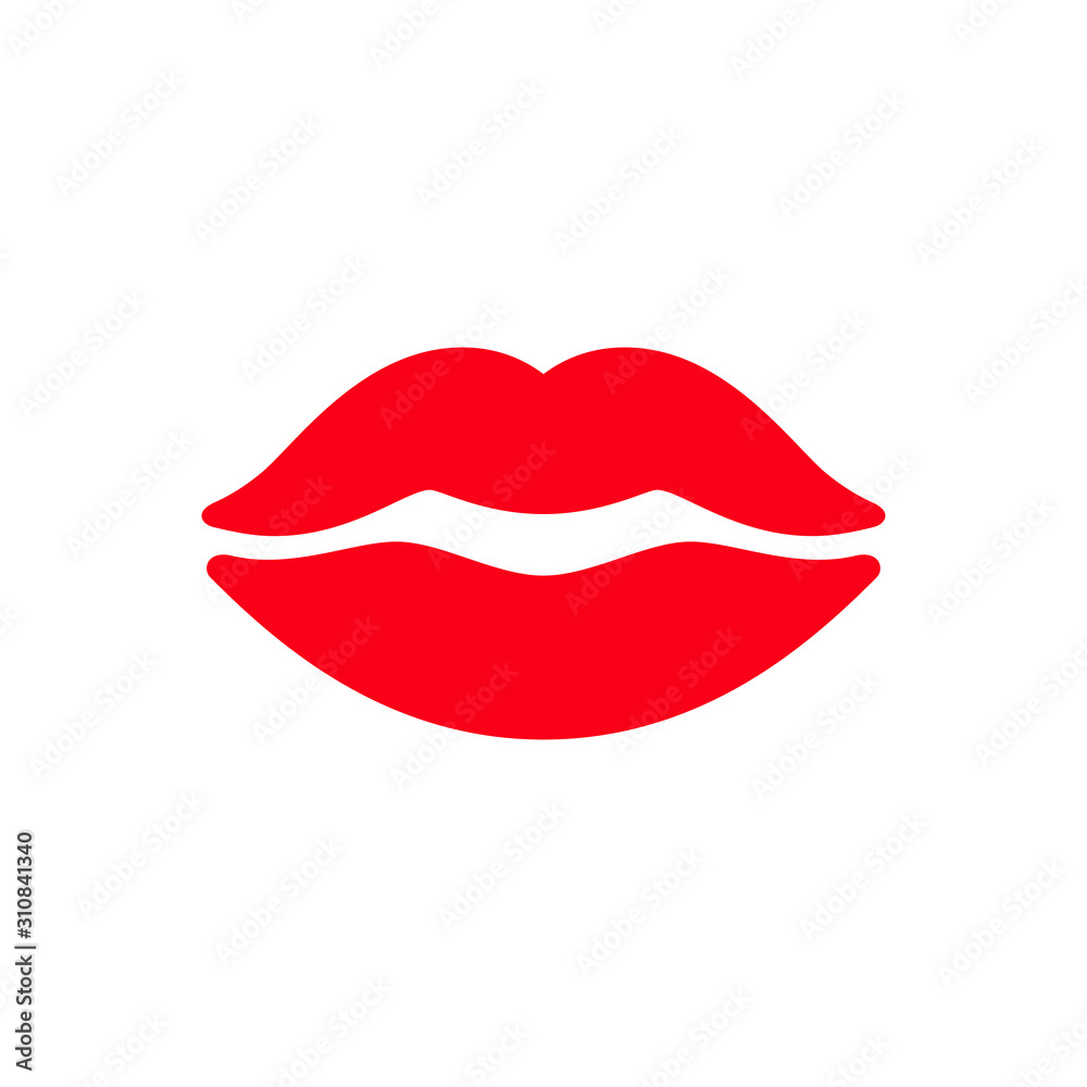 Lips with red lipstick kiss isolated on white background. For Valentine's Day card.