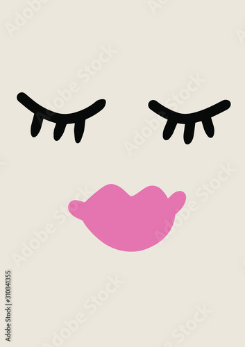 Woman with cosmetics illustrator doodles - beauty blogger and social media concept. A smiling girl in love, cute card vector illustration. Scandinavian poster and print. Modern trendy contemporary art