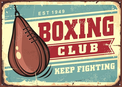 Canvas Print Boxing speed ball on old tin sign background, retro advertising for boxing club