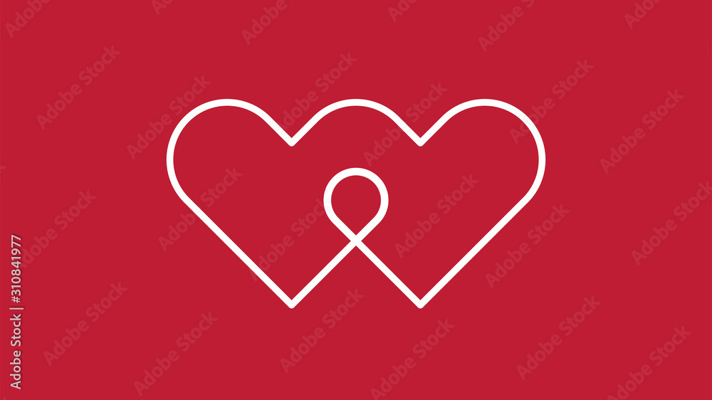 Flat two heart join together icon