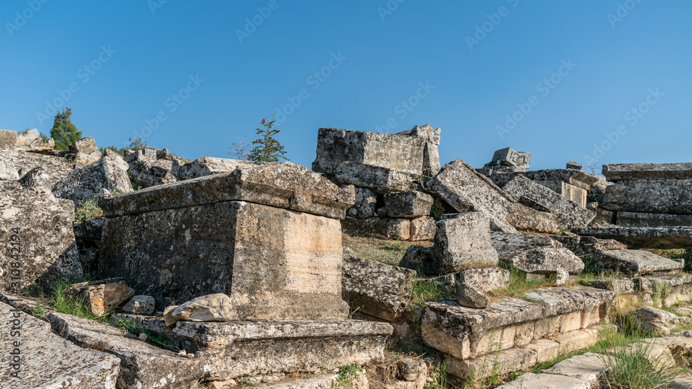Ruins of the ancient city of Hierapolis in Pamukkale, Denizli, Turkey