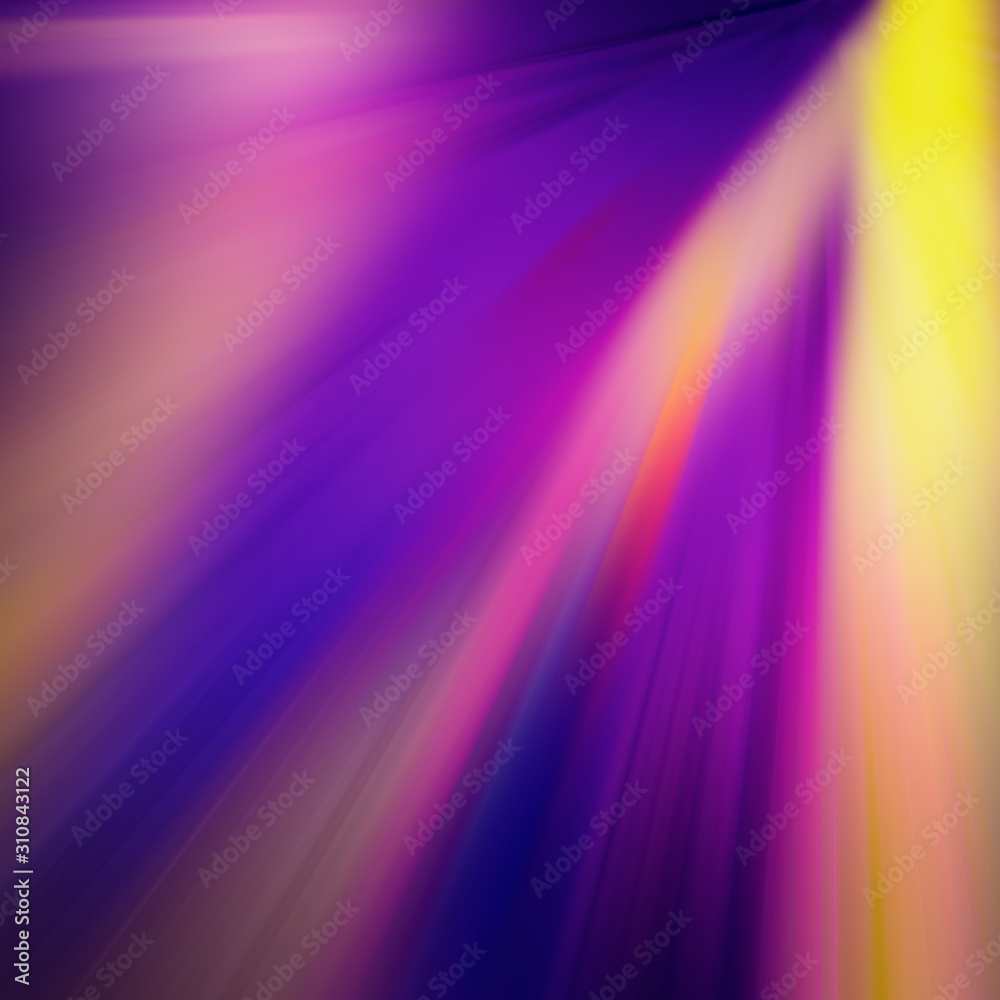 Abstract blurred background. Radial lines and spots of color purple, yellow.