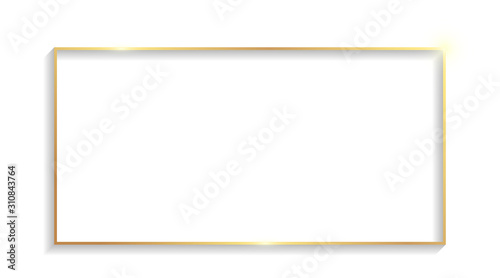 Golden rectangle frame with shadows and highlights isolated on a white background.