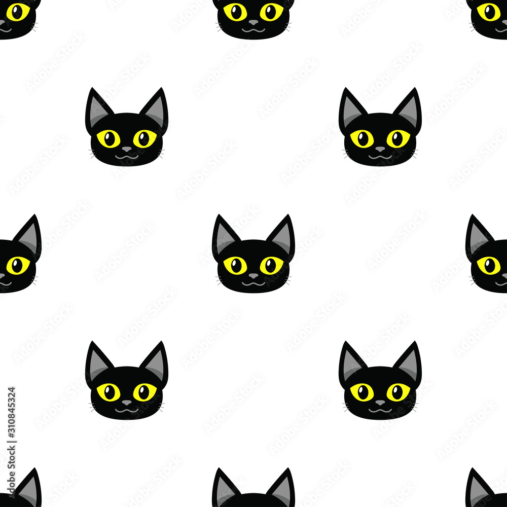 Vector cartoon black cat seamless pattern background for design. Vector cartoon black cat seamless pattern background for design.