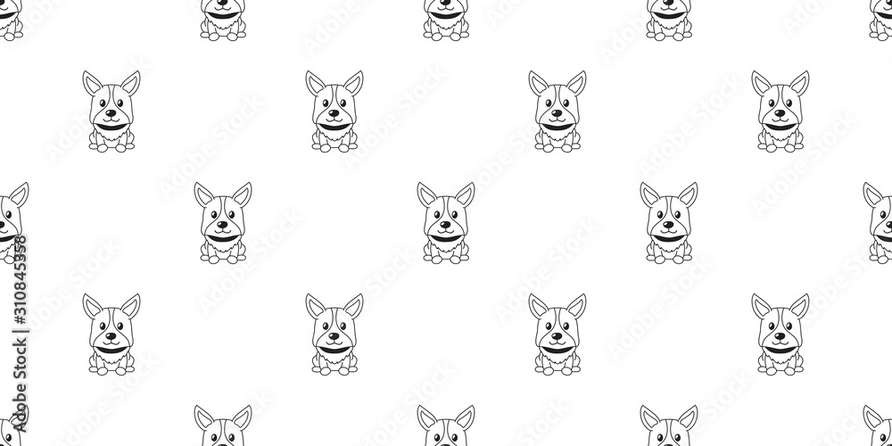 Vector cartoon character corgi dog seamless pattern background for design.