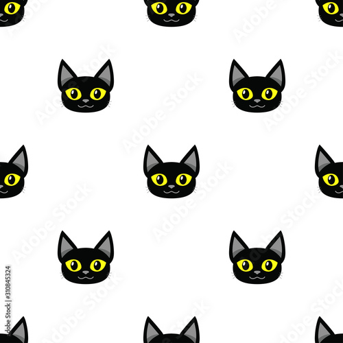 Vector cartoon black cat seamless pattern background for design. © jaaakworks