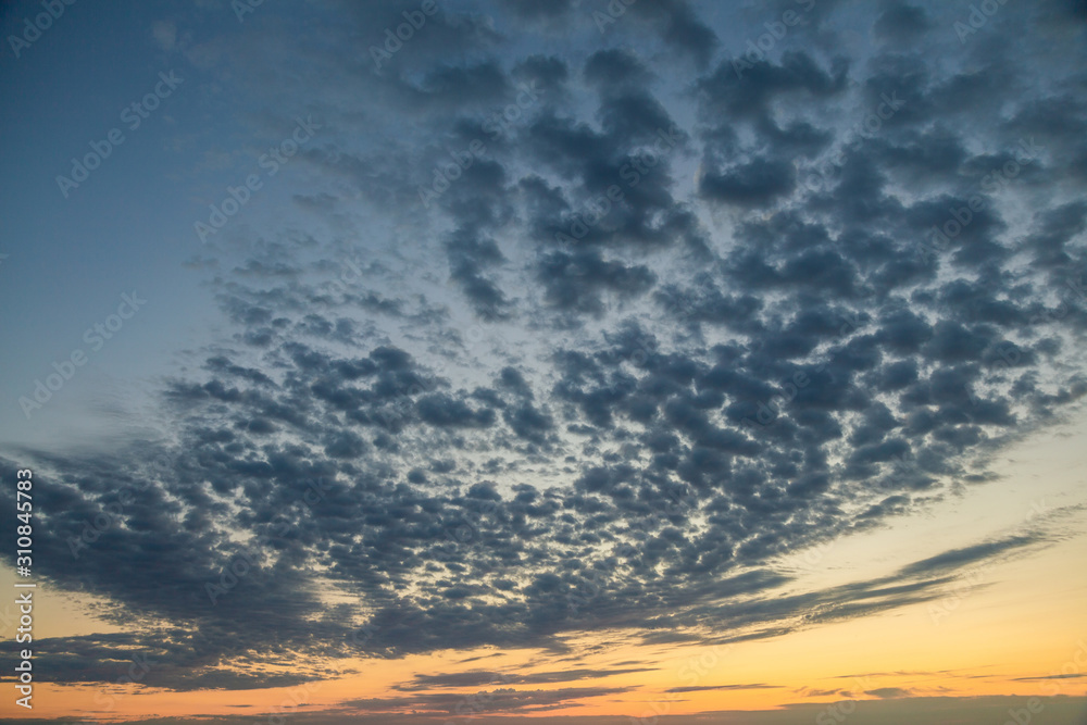 Amazing beautiful sunset or sunrise colorful peaceful sky photo background. Horizontal color photography.