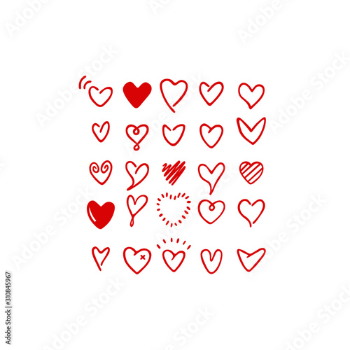 Red heart doodles on white background