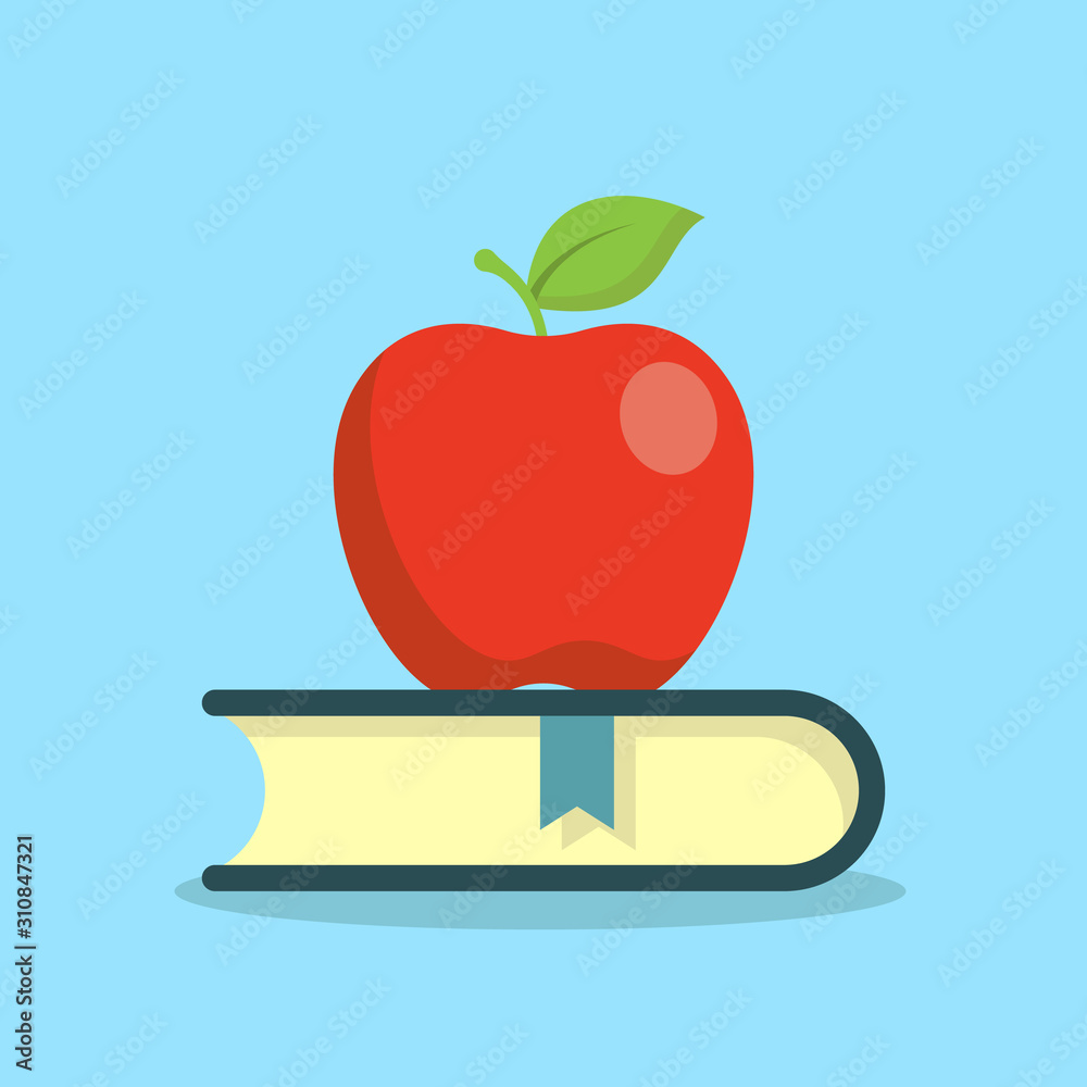Vector books with apple flat. modern icon design illustration. Vector books with apple flat. modern icon design illustration.
