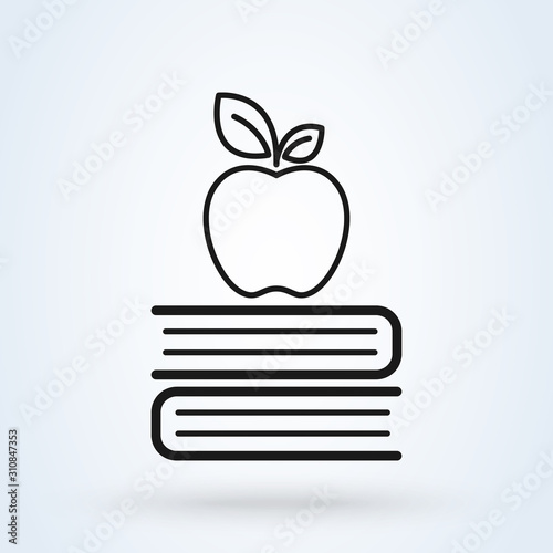 Online learning books apple simple line. vector modern icon design illustration.