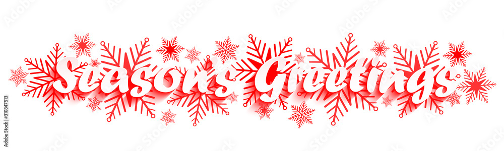 SEASON'S GREETINGS vector typography on red snowflakes SEASON'S GREETINGS vector typography on red snowflakes