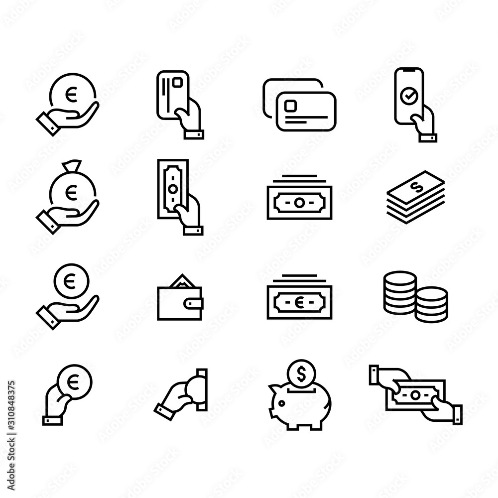 Money icon set simple outline flat symbols illustration Money icon set simple outline flat symbols illustration