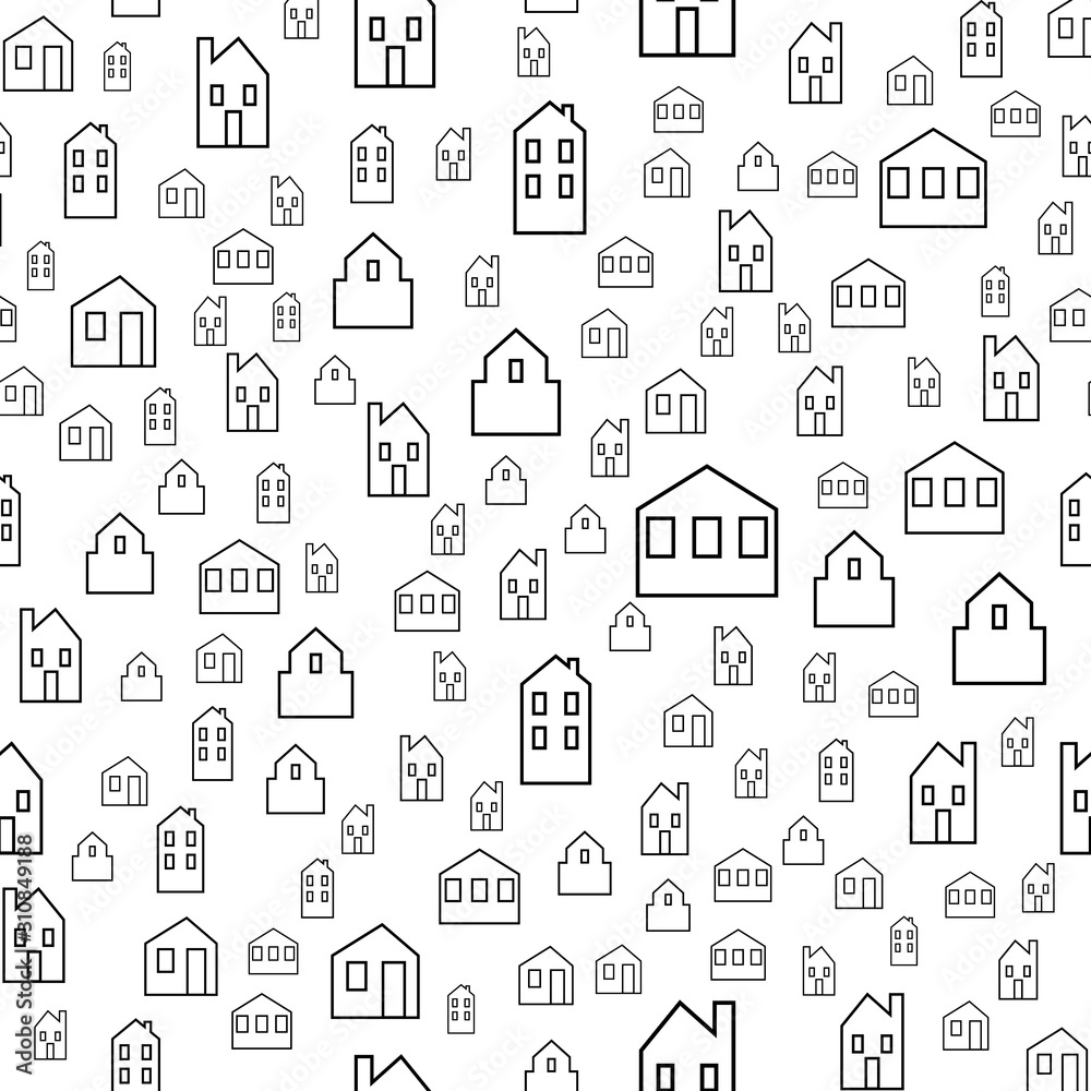 Seamless vector pattern with various line simple houses. Seamless vector pattern with various line simple houses.