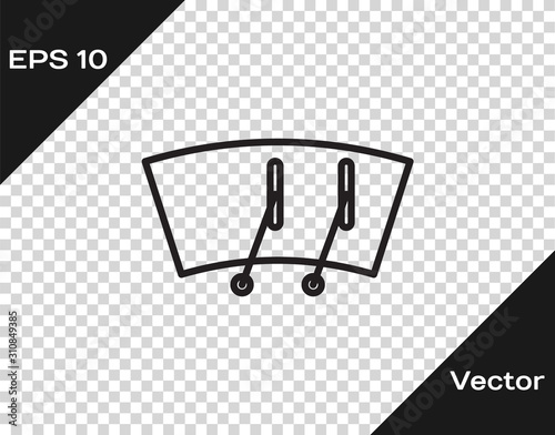 Black line Windscreen wiper icon isolated on transparent background.  Vector Illustration