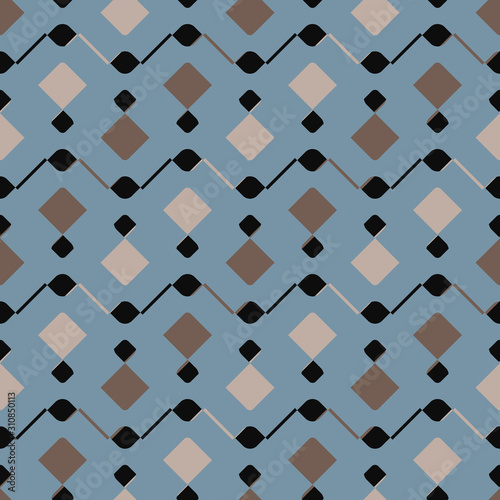 A seamless vector abstract geometric pattern with squares and lines in muted colors. Surface print design.
