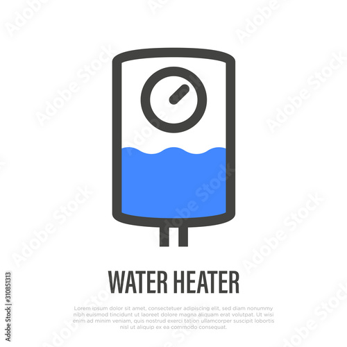 Water heater thin line icon. Thermal boiler for home. Vector illustration.