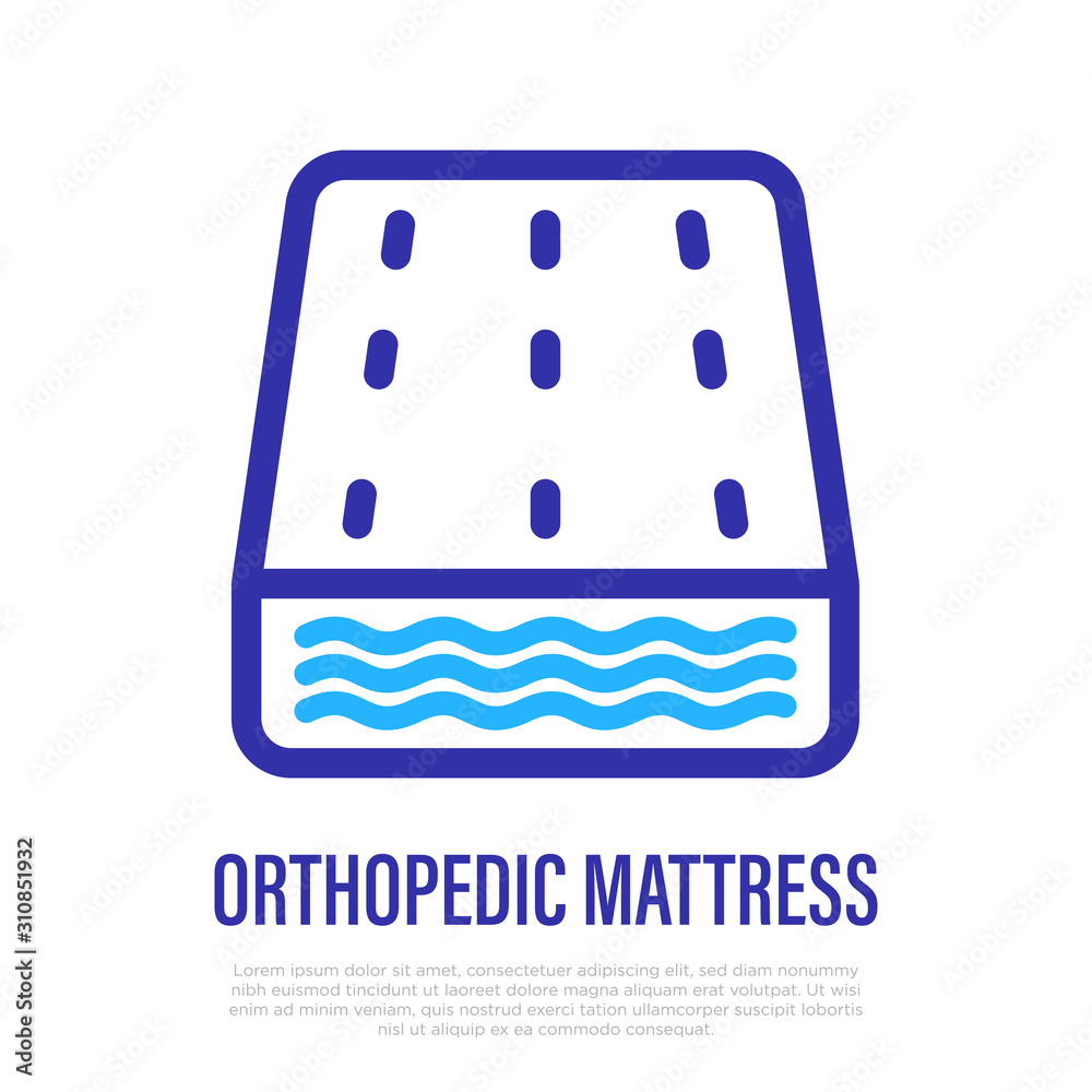 Orthopedic mattress thin line icon. Vector illustration of equipment for healthy and comfort sleep. Orthopedic mattress thin line icon. Vector illustration of equipment for healthy and comfort sleep.