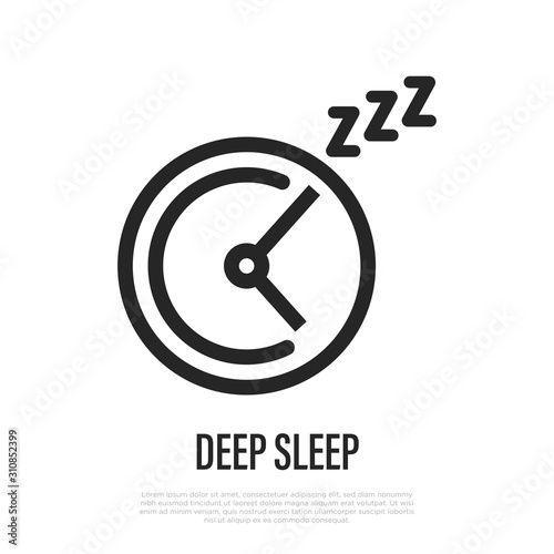 Deep sleep phase on clock thin line icon. Vector illustration.