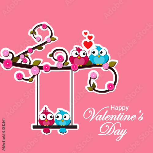 Creative of love valentines day concept. Love birds couple  background. Vector illustration invitation card Valentine's day paper cut style. Valentines wallpaper. Banner. Post