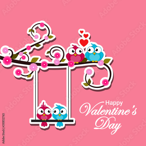 Creative of love valentines day concept. Love birds couple  background. Vector illustration invitation card Valentine's day paper cut style. Valentines wallpaper. Banner. Post