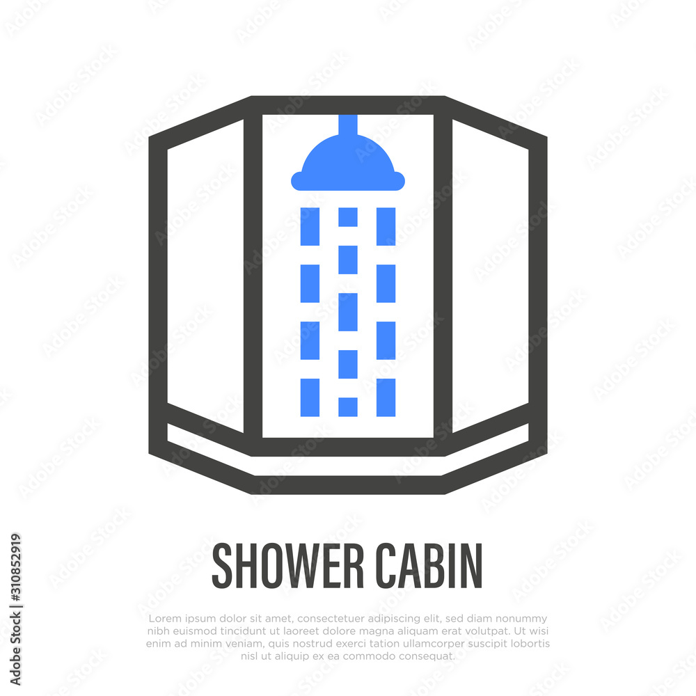 Shower cabin thin line icon. Bathroom element. Vector illustration. Shower cabin thin line icon. Bathroom element. Vector illustration.