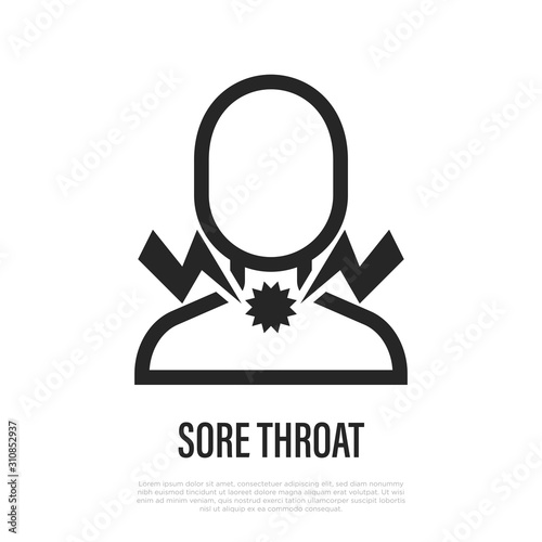 Sore throat thin line icon. Symptom of flu, influenza, cold. Vector illustration.