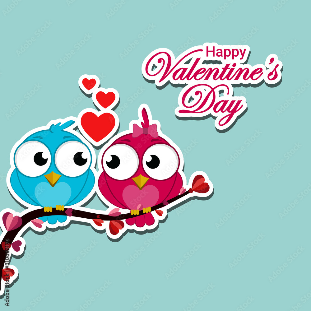 Obraz premium Creative of love valentines day concept. Love birds couple background. Vector illustration invitation card Valentine's day paper cut style. Valentines wallpaper. Banner. Post