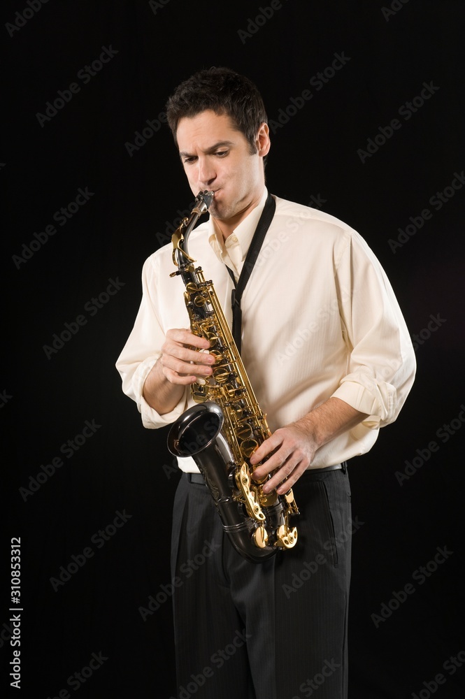 Naklejka premium Businessman Playing Music Using Saxophone
