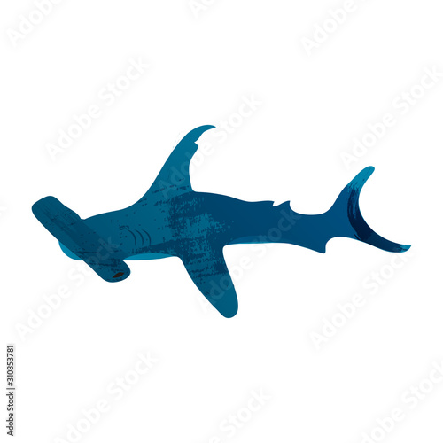 Great Hammerhead Shark isolated on white background. Vector illustration.