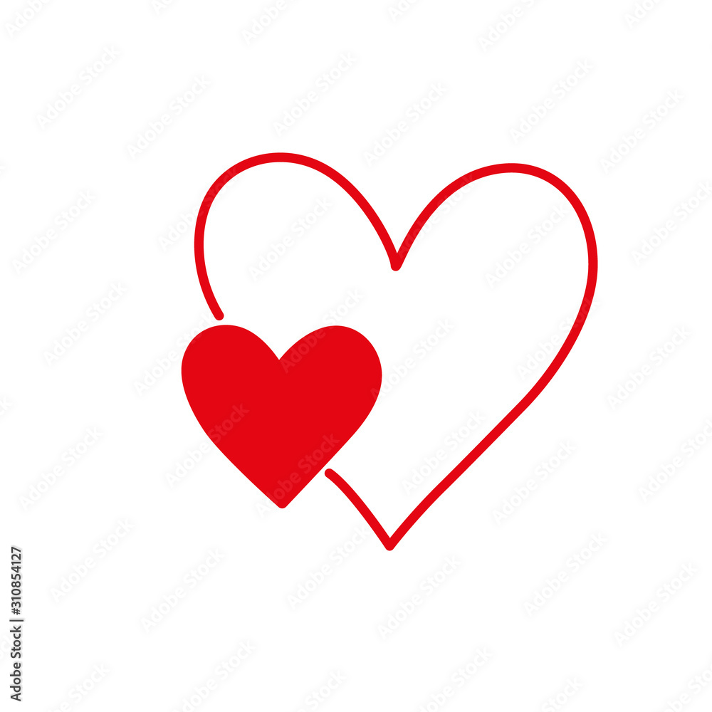 Hand drawn red hearts on white background. Vector illustration. Scribble heart. Love concept for Valentine's Day