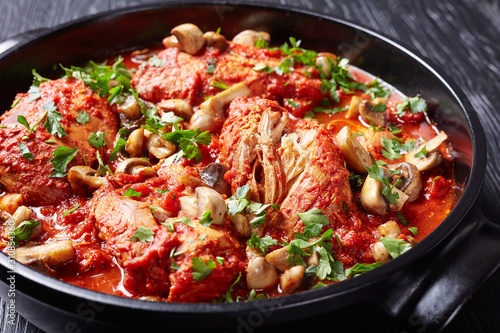 close-up of hot Chicken Cacciatore, top view