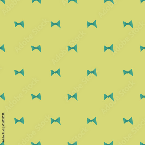 A seamless vector pattern with teal bow ties on a pastel yellow background. Surface print design. Great for wrappping paper  stationery  and textiels.
