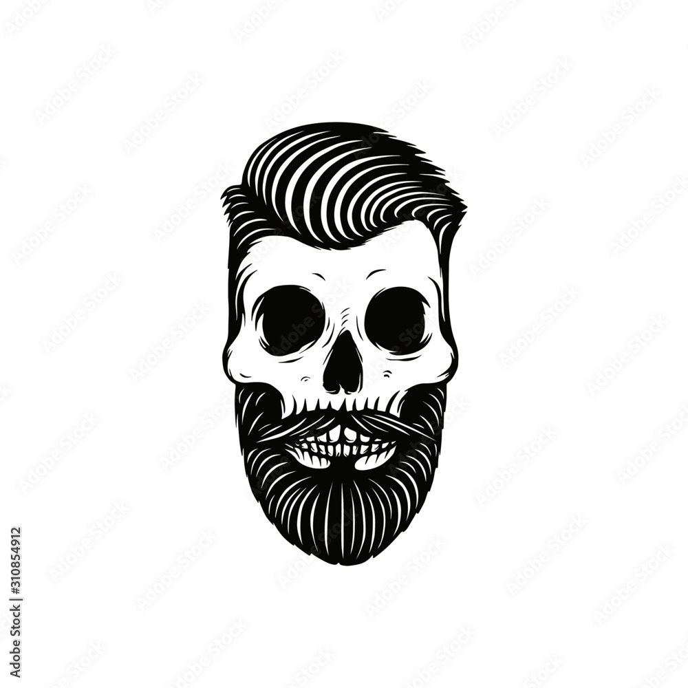 Fototapeta premium Bearded skull vector illustration on white background