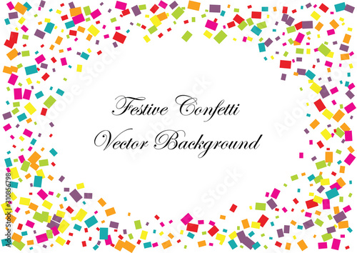 Festive colorful rectangle confetti background. Ellipse frame vector texture for holidays, postcards, posters, websites, carnivals, birthday and children's parties. Cover mock-up.