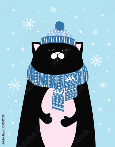 Fototapeta winter card with cute cat