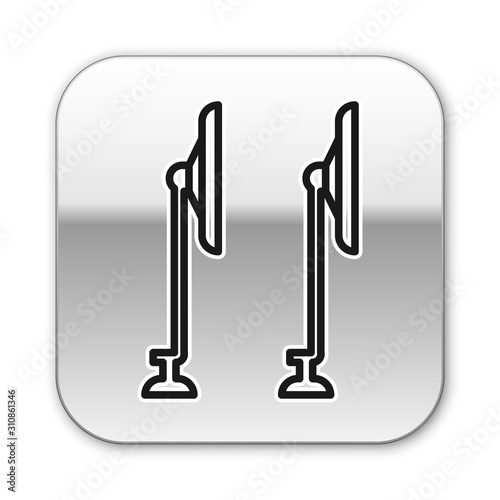 Black line Windscreen wiper icon isolated on white background. Silver square button. Vector Illustration